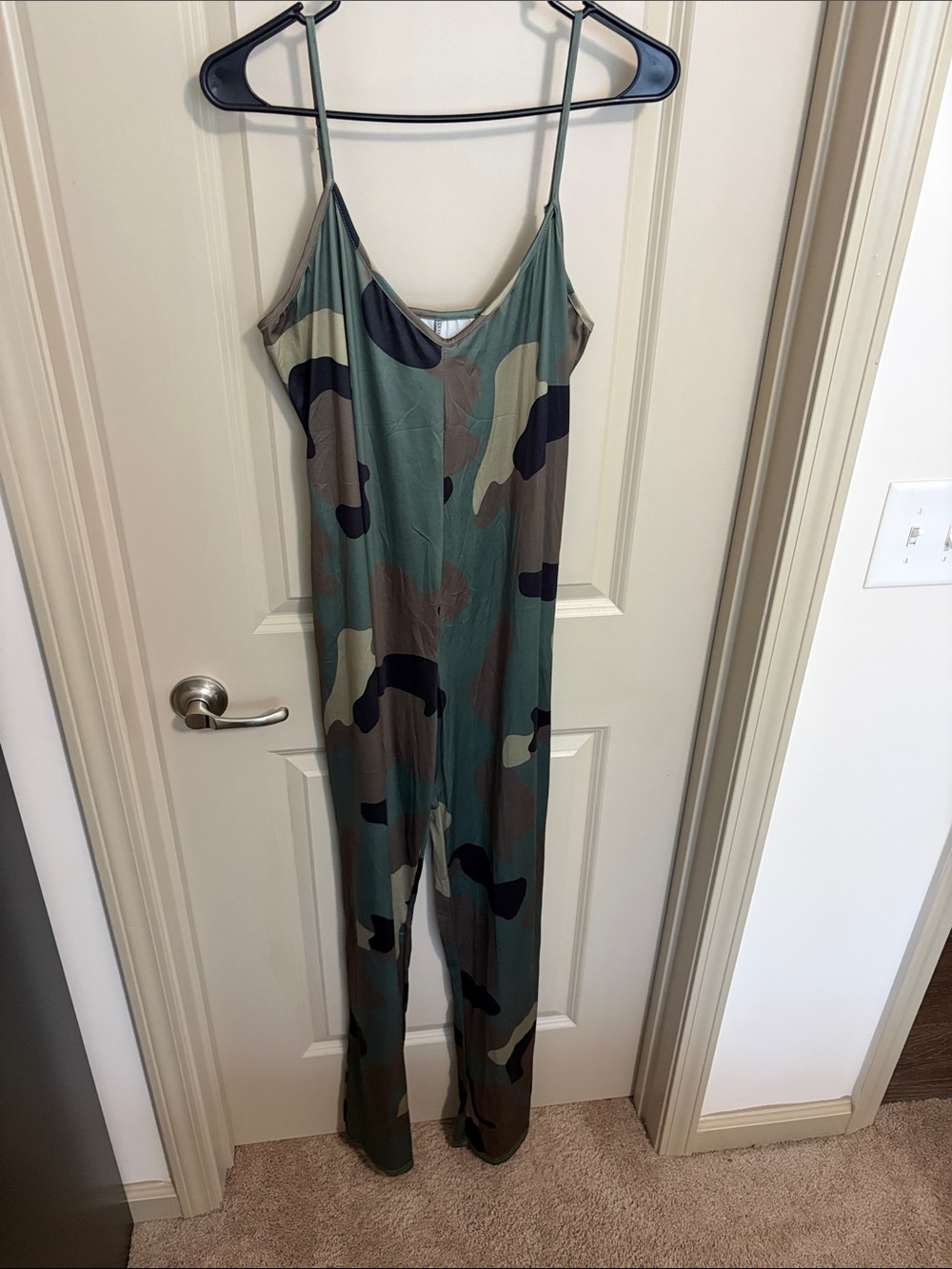 Camo Print Spaghetti Strap Jumpsuit - Green